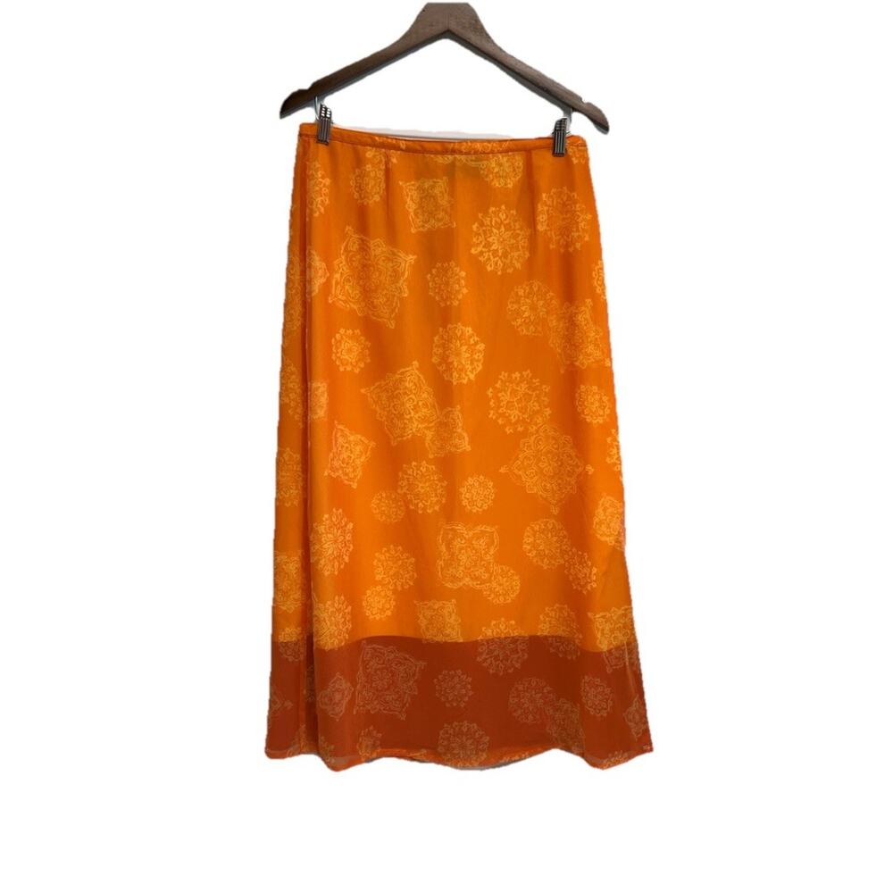 VTG Y2k Maxi Skirt Sz 10 Hippie Boho Festival‎ Fairy Bright Orange Whimsy Sheer